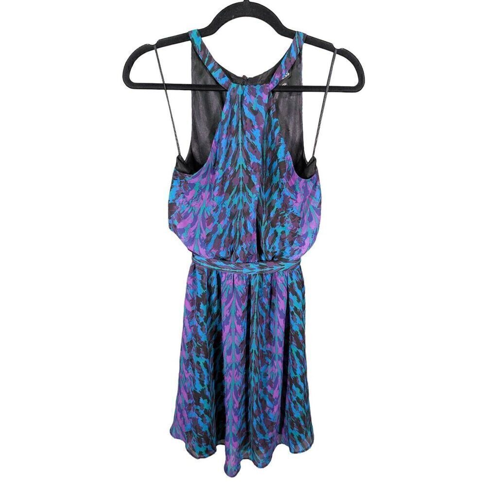 Express Halter Blue Green and Purple Animal Print Dress Women's Small